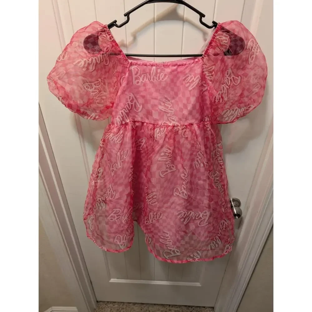 Girls Pink Barbie Dress With Puff Sleeves Halloween Costume Party Size XL(14)